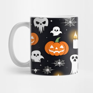 Halloween Seamless Pattern with Pumpkins, Ghosts, Candles, and Spider Webs Mug